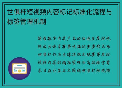 世俱杯短视频内容标记标准化流程与标签管理机制