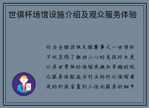 世俱杯场馆设施介绍及观众服务体验